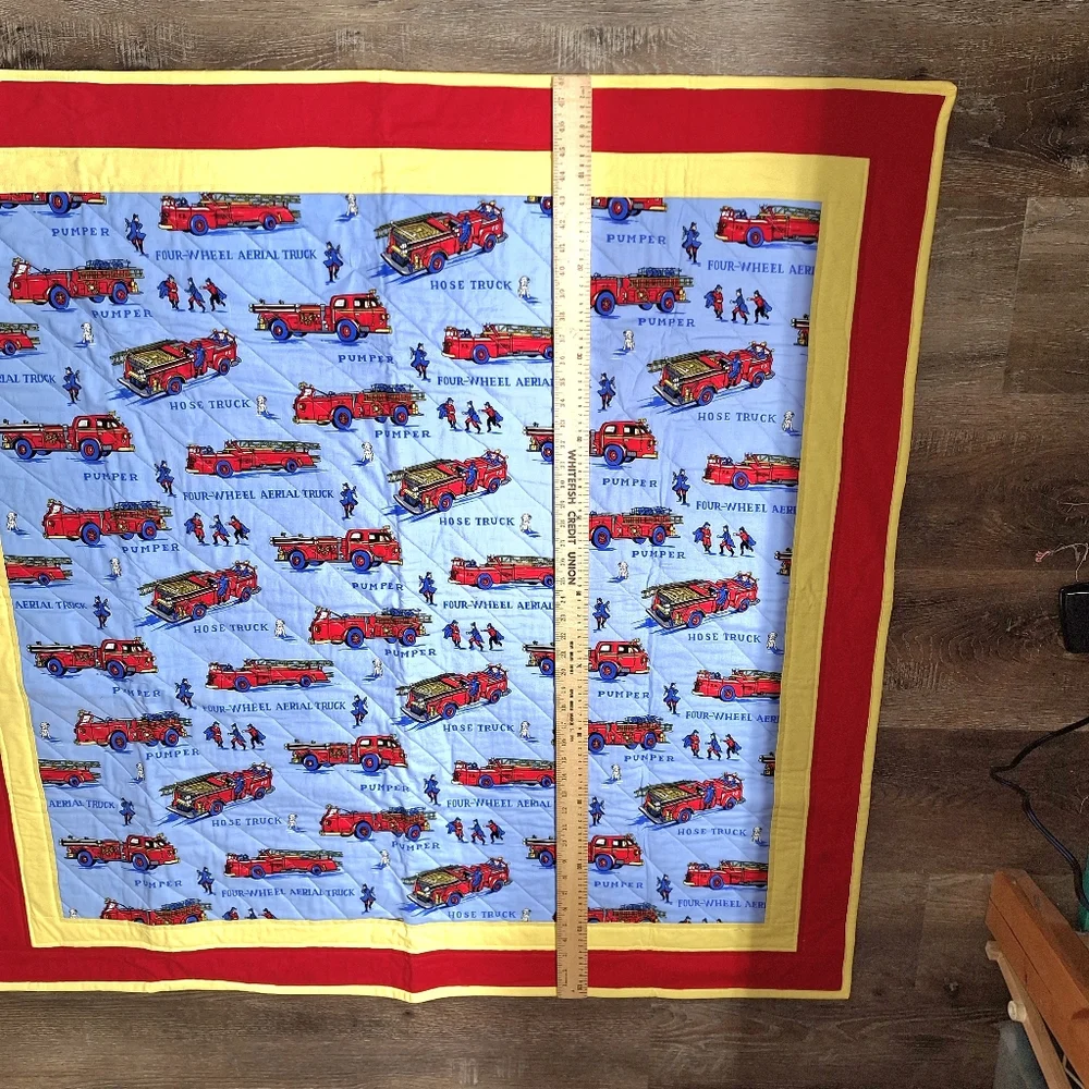 Handmade Fire Truck Themed Quilt, Flannel Backed, NWOT
